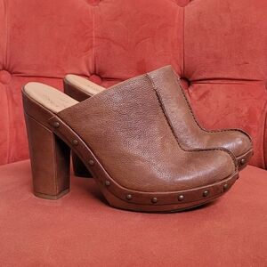 Kork-Ease Brown Leather Studded Slide Mules Size 8